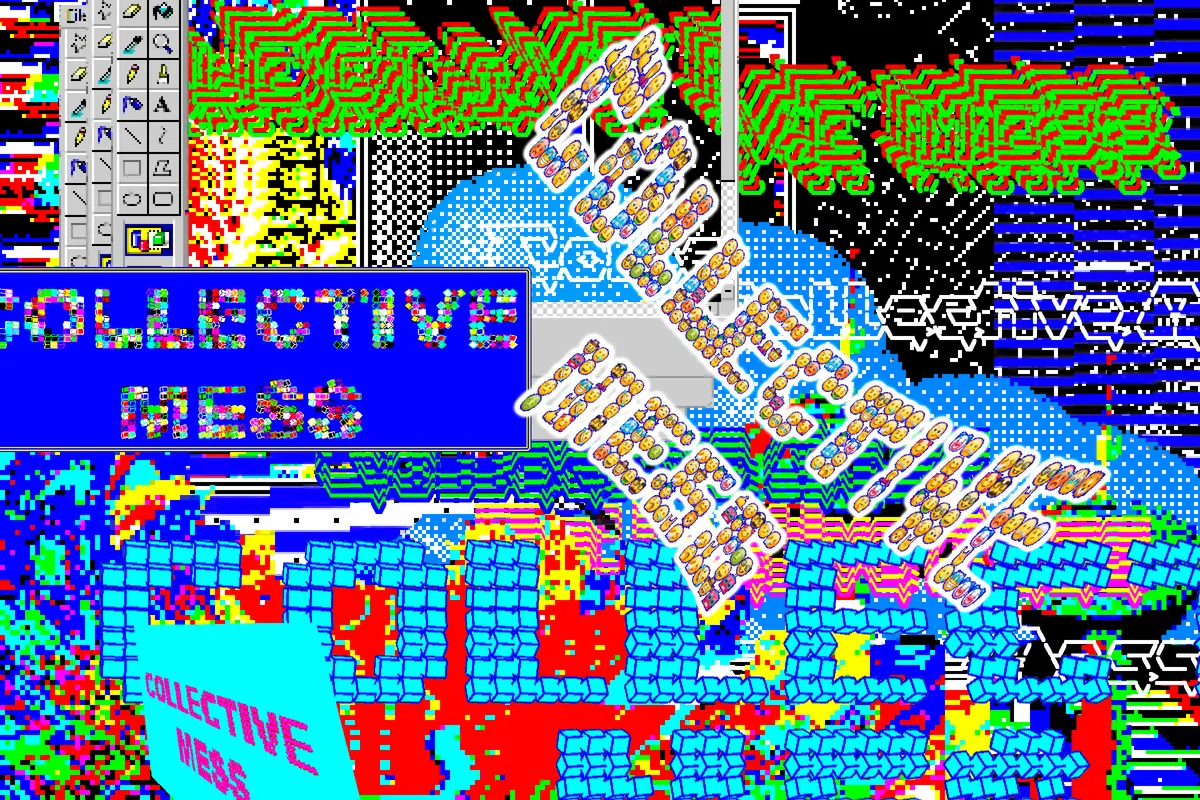 Bunte, verpixelte Collage mit dem Schriftzug „Collective Mess“
